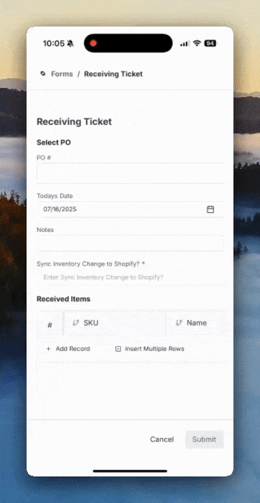 Mobile App: PO Receiving Ticket